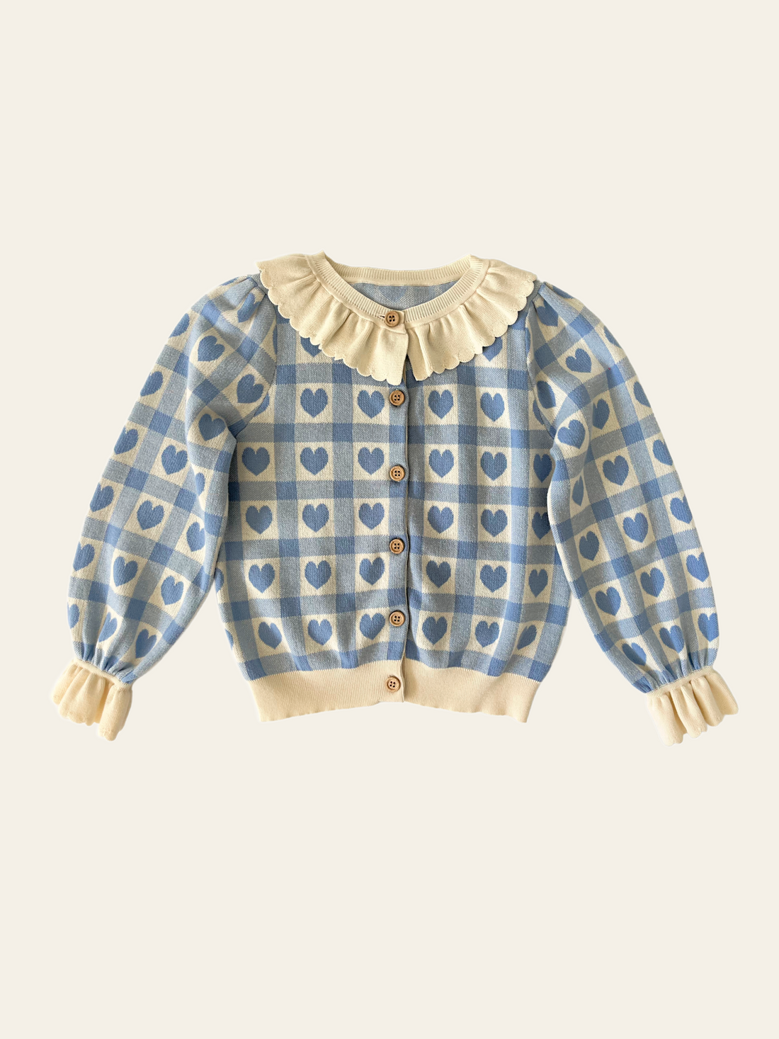 Penelope Cardigan - Blue Checkered Hearts