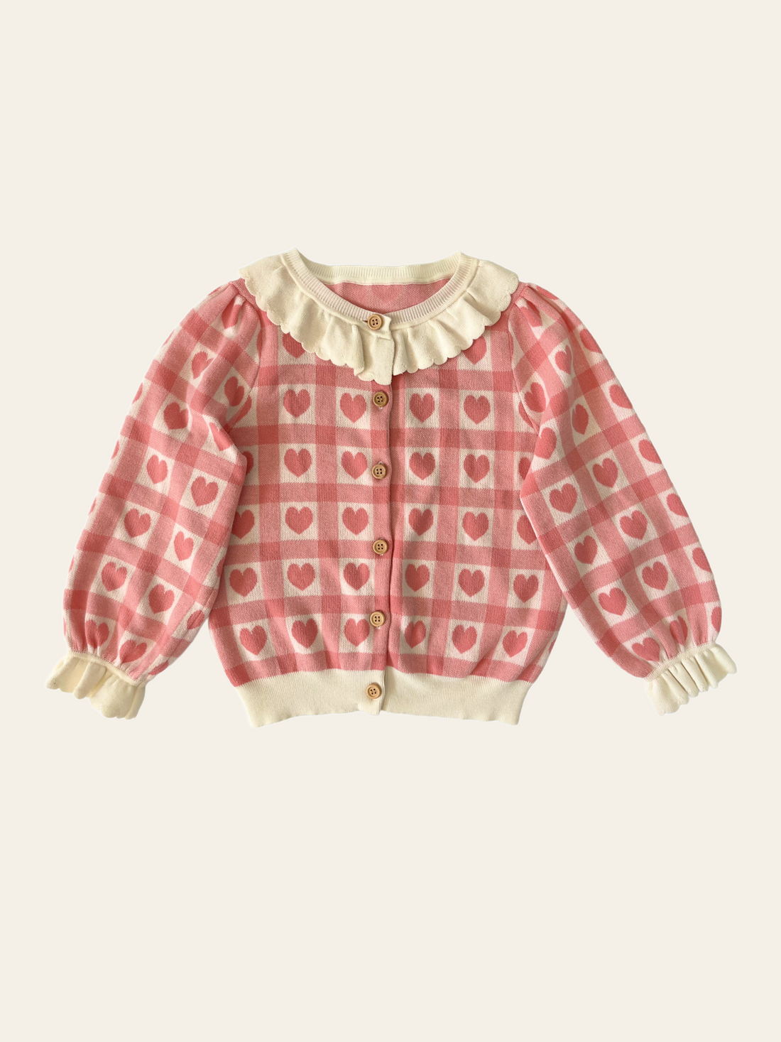 Penelope Cardigan - Pink Checkered Hearts