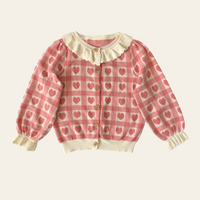 Penelope Cardigan - Pink Checkered Hearts