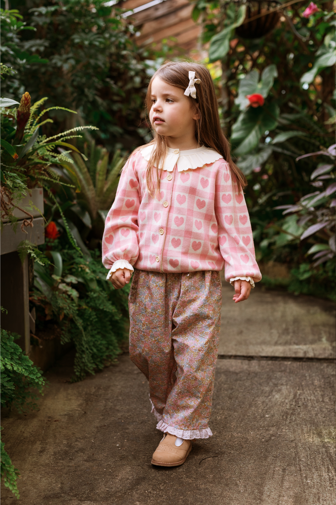 Penelope Cardigan - Pink Checkered Hearts
